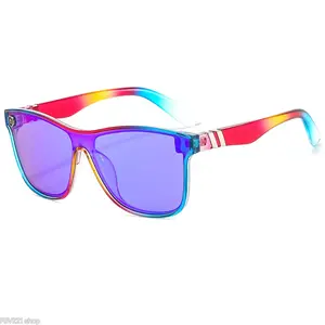 Rainbow Gradient Sport Sunglasses, Bright Men's Sunglasses with Vibrant Colorful Frame, Color-Tinted Lenses & Funky Design, Summer Statement Shades for Festivals, Beach Days, Color-Tinted Men's Sunglasses