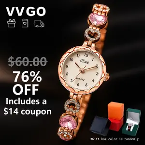 VVGO Women's Gold Rhinestone Elegant Pink Heart Band, Cute Style Rhinestone Watch, Holiday Gift Choice, Exact Match, Comes with Gift Box (Color Random) Business Automatic Wristwatch watches women