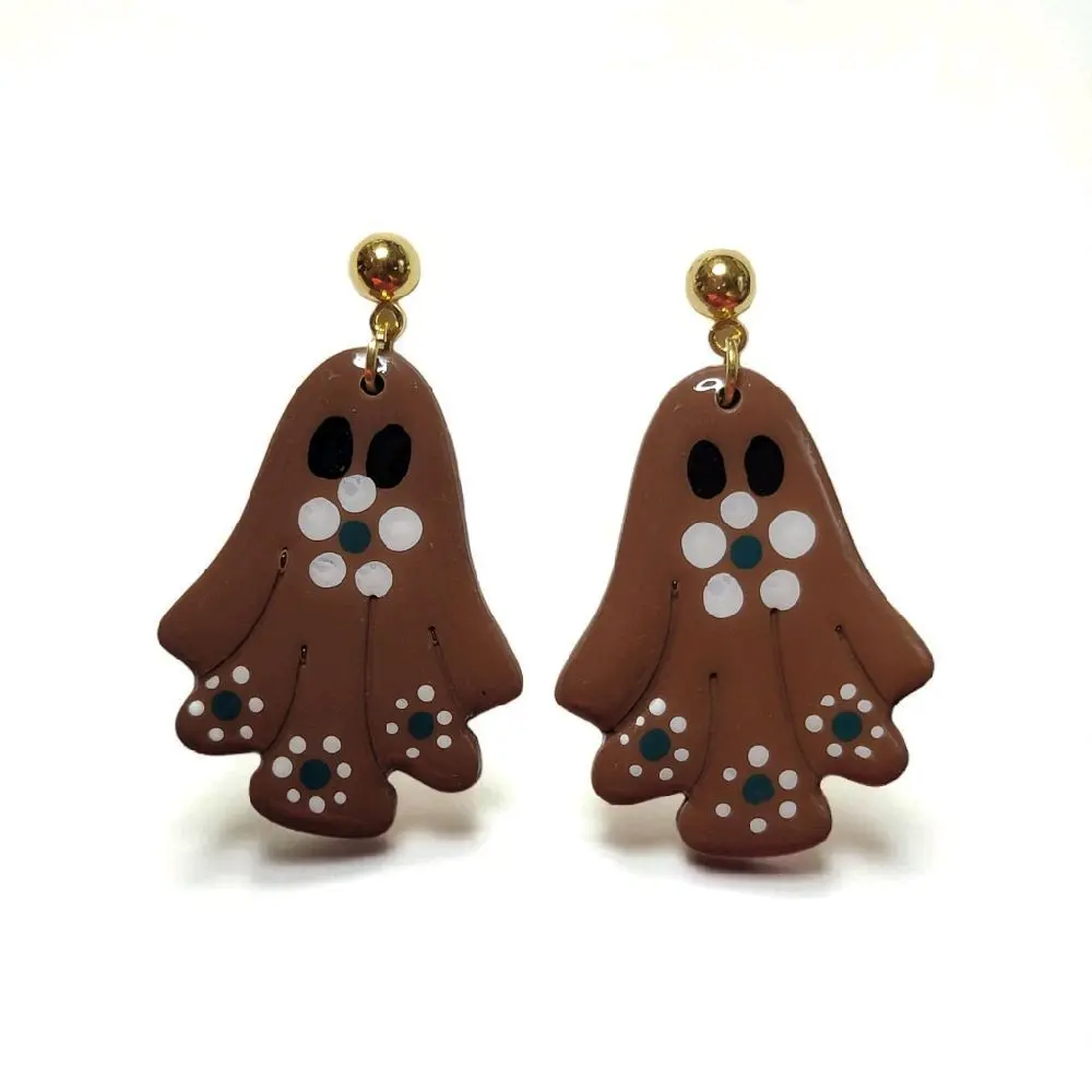 Handmade Polymer Clay Mexican Pottery Inspired Ghost Drop Earrings Casual Trendy Jewelry