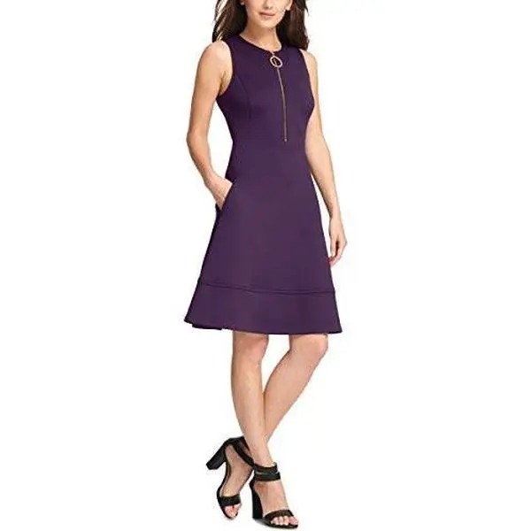 DKNY Womens A-Line Sleeveless Wear to Work Dress Purple 4