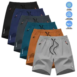 Men's Summer Quick Dry Gym Shorts with Zipper Pockets, Breathable Elastic Drawstring Waist Casual Athletic Running Shorts for Men