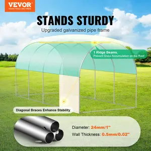 【Father's Day】VEVOR Walk-in Tunnel Greenhouse, 14.6x6.4x6.3 ft Hoop House Greenhouse Tunnel, Plant Hot House with Galvanized Steel Frame, Green PE Cover, Roll-up Zipper Door and 8 Windows for Outdoor