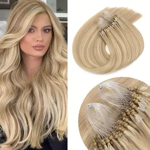 Fashion New Hot Micro Loop Hair Extensions Real Human Hair 50 strands 30g Dark Blonde Highlight Bleach Blonde Micro Bead Hair Extensions Human Hair 12-20 inch Microlink Extensions