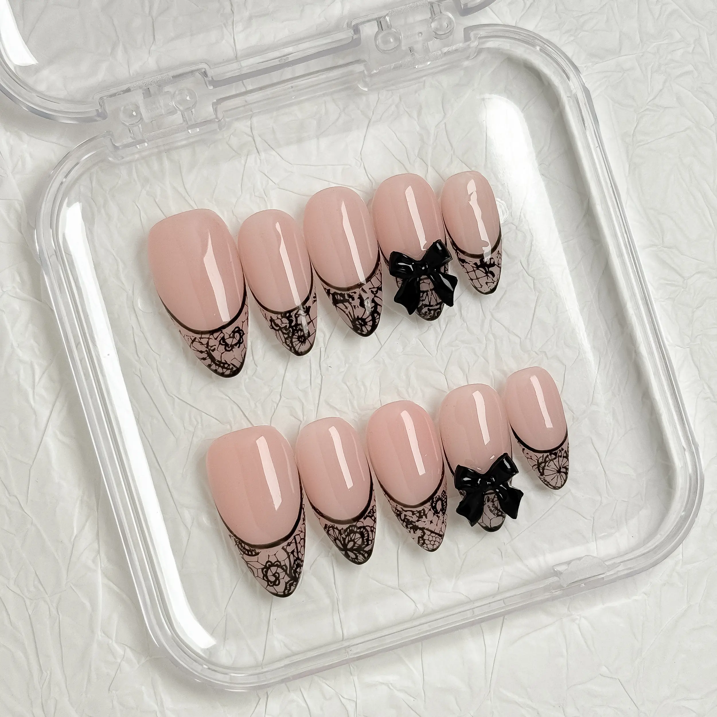 NailPopz LACE AFFAIR - 100% Handmade 3D Press-On Nails | Durable, Reusable, and Salon-Grade Finish