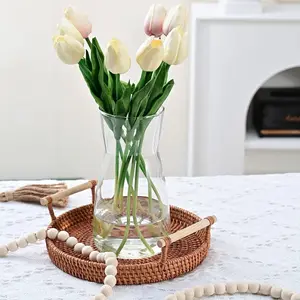 Elegant 8 Inch Clear Glass Flower Vases for Centerpiece Table Home Indoor Desk Decor Ins Modern Boho Style Vase for Wedding Housewarming Gift with Dried Pampas Grass