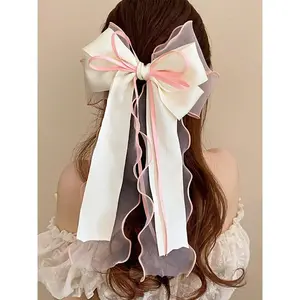 Women's Elegant Bowknot Cute Trendy Ribbon Hair Clip Fashionable Hair Accessories for Women & Girls
