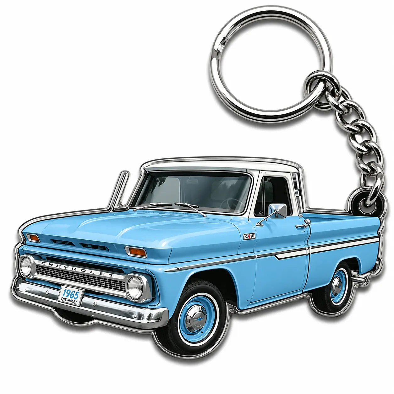 Car c10 Pickup Truck Keychain – Blue Classic Truck Key Ring, Vintage American Pickup Accessory, Gift for Truck Lovers