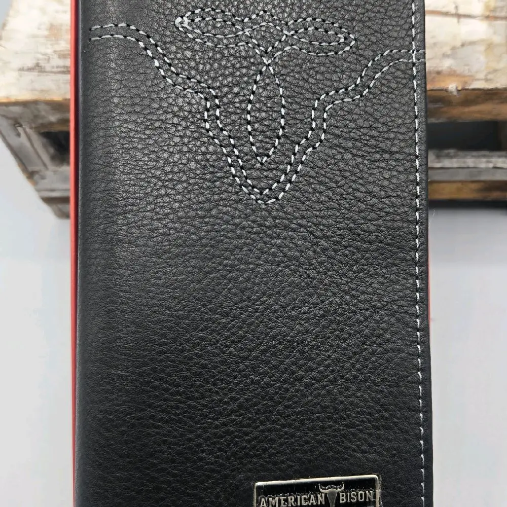 American Bison Genuine Leather Men's Rodeo Wallet, Black, 3.5" x 6.5" RFID Blocker