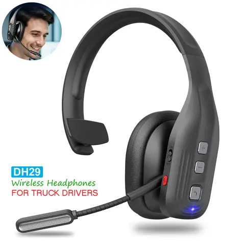 DH29 Wireless Trucker Bluetooth Headphones (Earbuds Bluetooth) - Fold-and-Go Plastic Headset with HiFi Sound, NC Mic Clarity, Oval Earbuds, Volume Control at Hand, Cable Management, Comfortable Fit for Cellphones, Work from Home