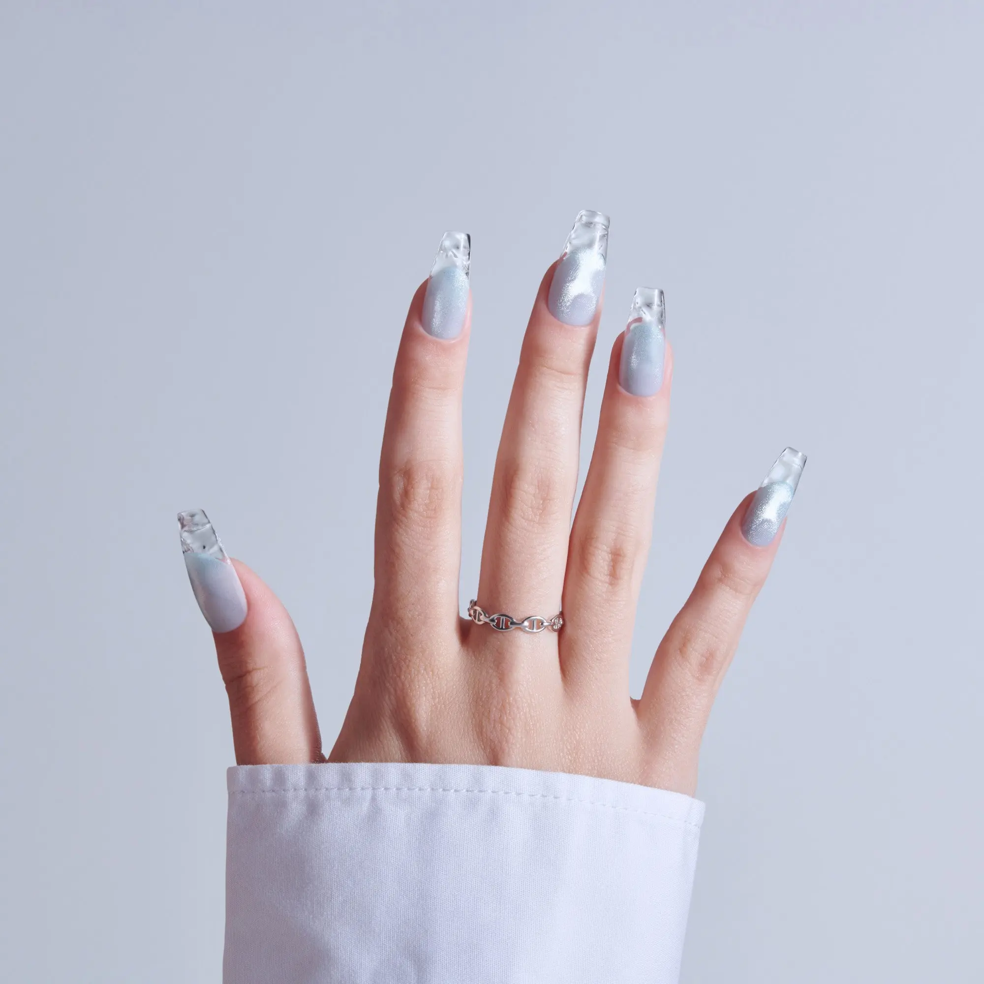 Kiss Glam 3D & Jewel Press On Fake Glue Nails  - Seraphic | Design, Blue & Clear, Long, Coffin