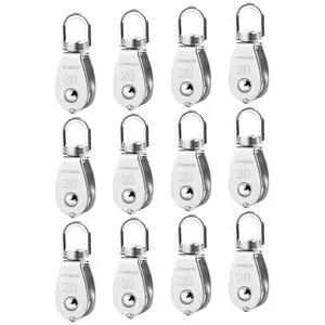 12 Pack M20 Single Pulley Block, 304 Stainless Steel Wire Rope  Pulley, Heavy Duty Swivel Pulley Wheel Hanging Wire Towing Wheel for Lifting