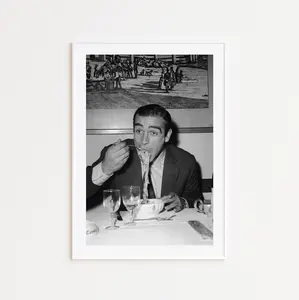 James Bond Eating Spaghetti Print, Sean Connery, Black and White Photography Prints, James Bond Poster, Black and White Wall Art