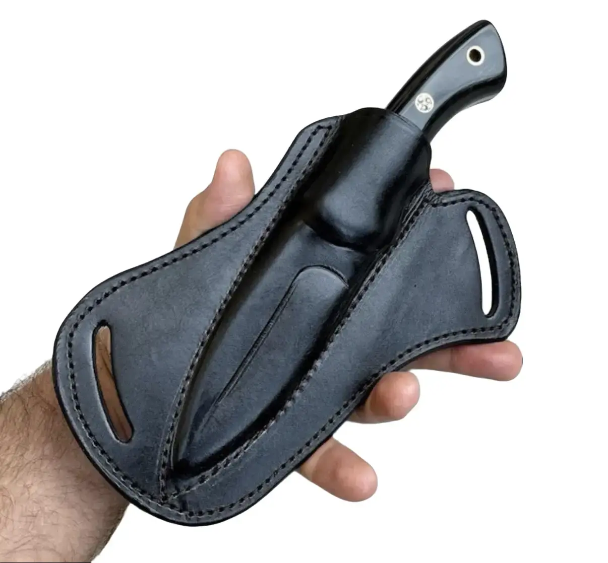 EDC Carry Artisan Handmade Black Leather Fix Blade Knife Outdoor Hunting Camping Sheath