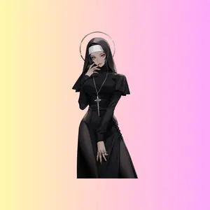 Sexy Nun Anime Girl Sticker, Gothic Nun Aesthetic, Cute Dark Nun Waifu, Minimal Anime Girl Vinyl Decal