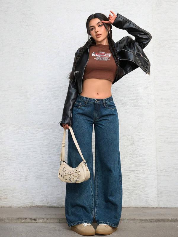 Flvsun-Women Y2k Low Rise Baggy Jeans Vintage Boyfriend Loose Fit Straight Wide Leg Jeans Casual Long Denim Pants 90s outfits straight leg jeans stacked jeans baggy jeans