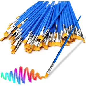 30Pcs Small Paint Brushes Kids for Acrylics Painting, Flat Nylon Hair Paint Brush Bulk Handle Oil Watercolors Painting Brushes for Students, Children and Adult, Blue