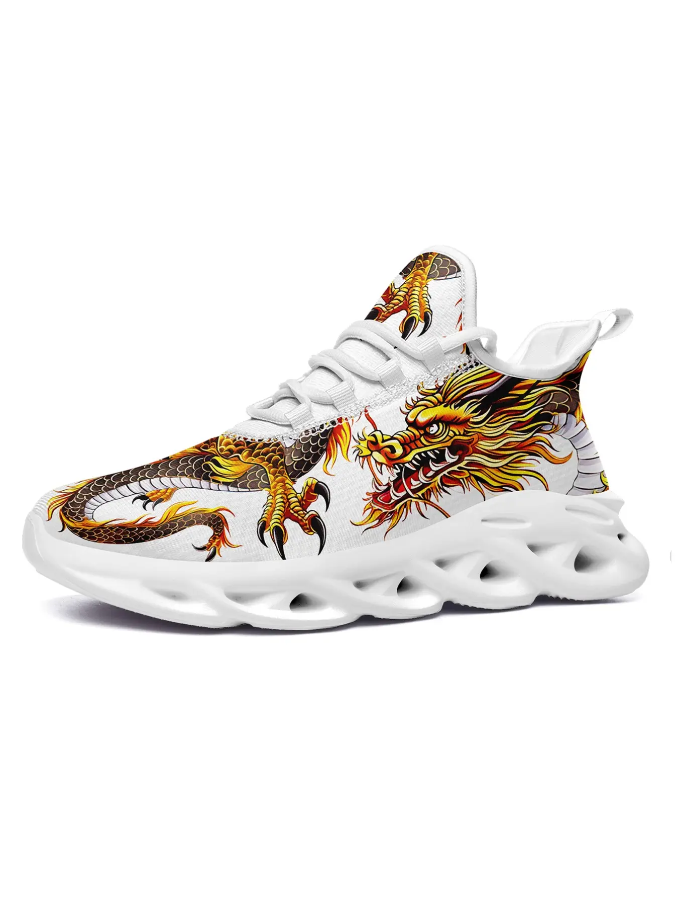 Men's Wide Fit Plus Size Sneakers, Traditional Chinese Dragon Graphic, Lightweight Breathable Running Shoes, Streetwear Fashion Casual Trainers, Trendy Running Shoes, Fashionable Running Shoes
