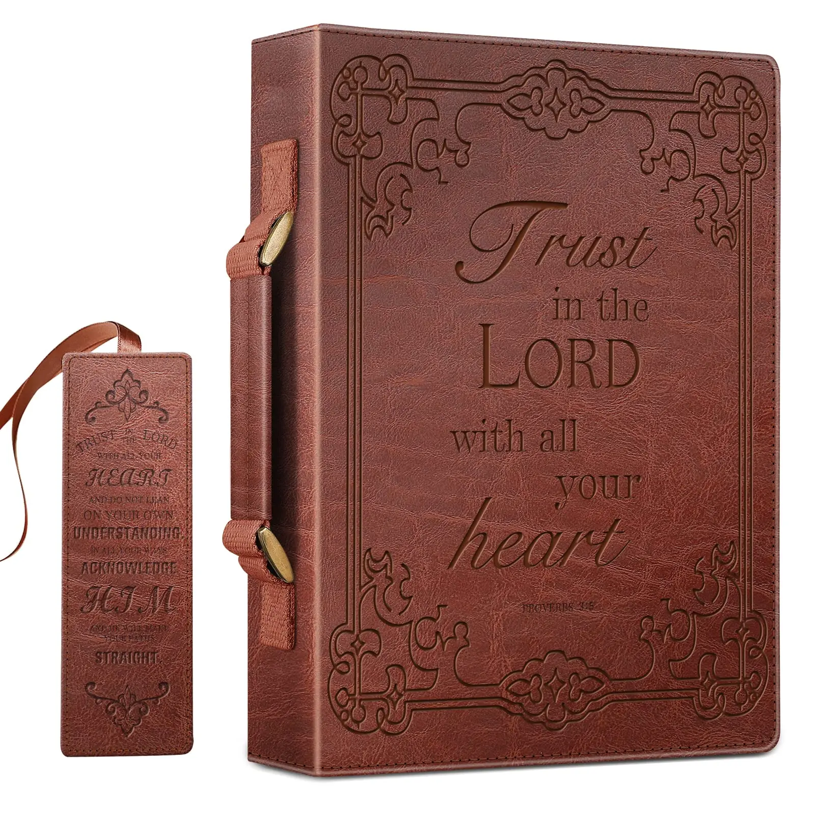 FINPAC Sturdy Vegan Leather Religious Bible Cover with Bookmark - Handled Carrying Bag for Church Books, Ideal Religious Accessory Gift for Women