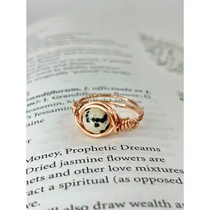 Dalmatian Jasper Copper Wire Ring Handmade Genuine Copper Calming Thoughts Fun Happiness Inner Child Balance Peace Bliss
