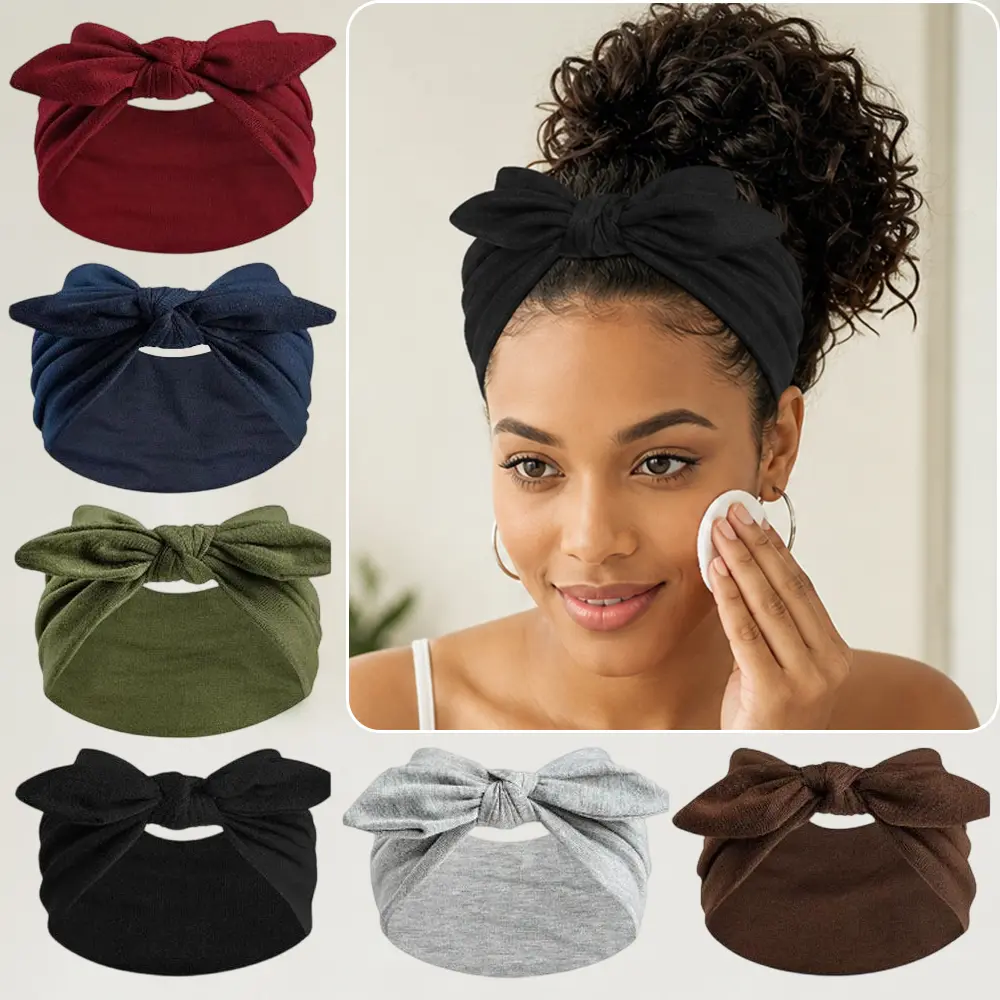 6 Pack Elastic Bandana Headbands for Women Boho Style - Elastic Bow Head Bands for Women’s Hair Non Slip - Wide Headwraps with Bows Vintage, Hairbands Hair Accessories