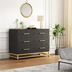 6 Drawer Dresser: Spacious Wooden Chest with Metal Handles, Available in White, Black, and Pink Finishes for Versatile Use in Bedroom, Living Room, Hallway, or Entryway. Large Capacity Storage Solution with Elegant Design.