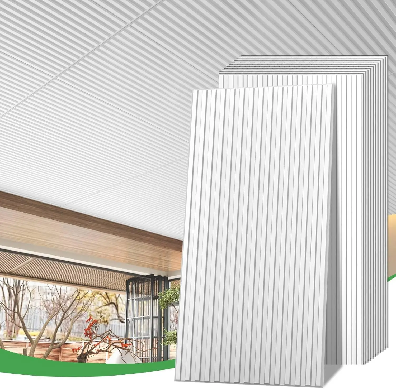 LOOYEE 6/24 PCS 2x4 ft Reusable PVC Ceiling Tiles Lightweight Waterproof Modern Panels Covers 48/192 Sq.Ft Interior Decor