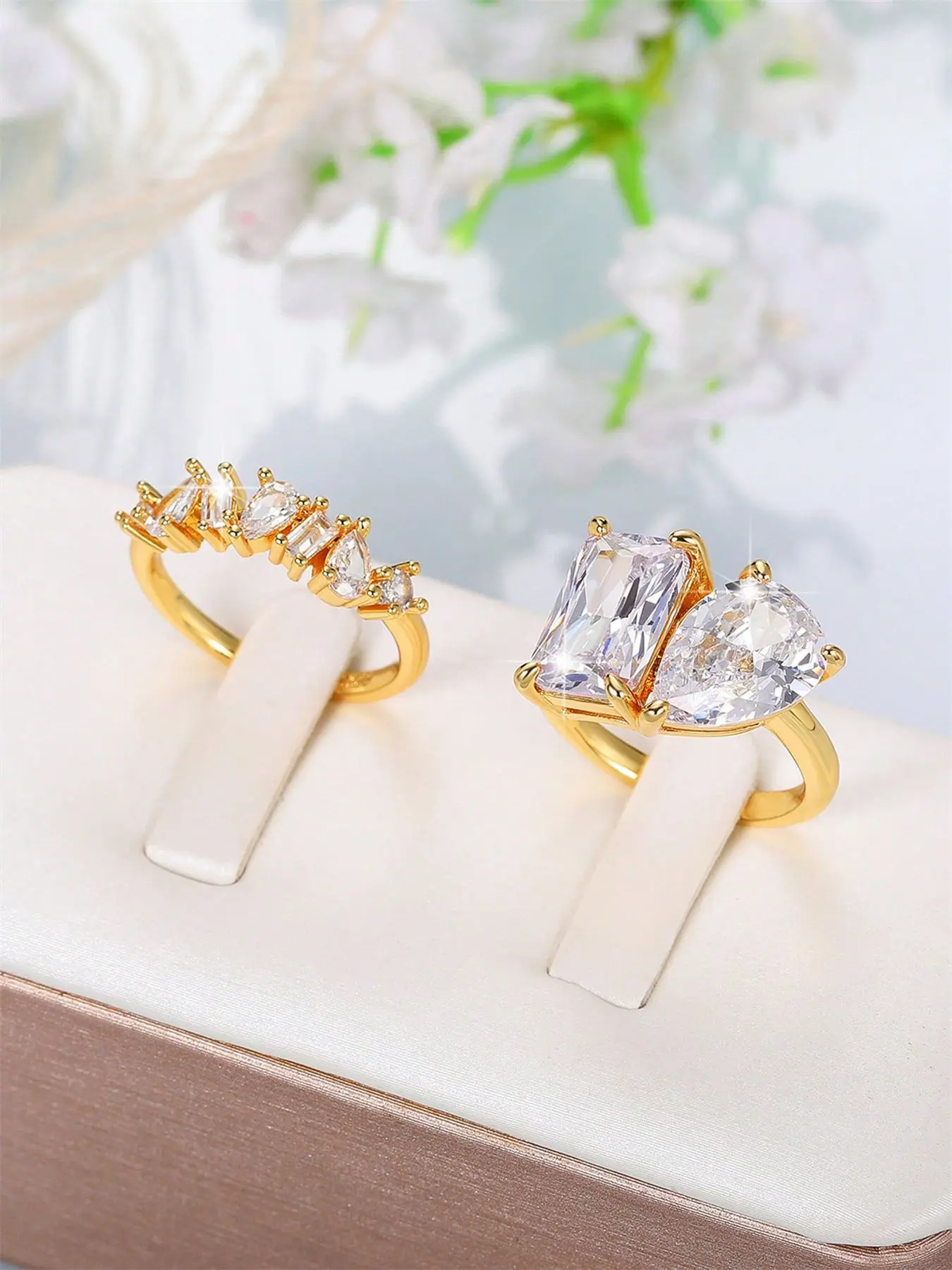 2 Pcs/Set Elegant Cubic Zirconia Heart Cluster Marquise Cut Ring Set For Women For Wedding Party Jewelry Valentine's Day Gift Wedding Rings