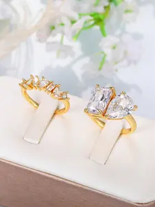 2 Pcs/Set Elegant Cubic Zirconia Heart Cluster Marquise Cut Ring Set For Women For Wedding Party Jewelry Valentine's Day Gift Wedding Rings