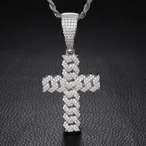 2036  Cuban Link Pattern Cross Pendant | Blinged-Out Iced-Out Statement Charm for Hip Hop Streetwear Vibe Iced Out Jewelry Rope Chain Necklaces summerwins