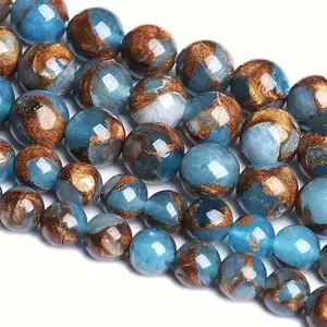 Lake Blue Embroidered Round Beads, 6-8-10mm Multi Size Options, Natural Stone Jewelry Making Materials, DIY Craft Projects, DIY Beading Accessories