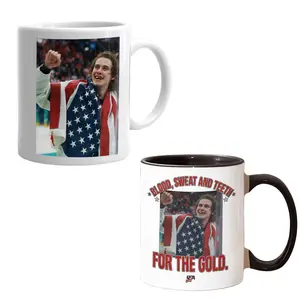 Jack Hughes Bloody, Blood Sweat and Teeth for the Gold USA Hockey Coffee Mug Golden Goal-hck10005