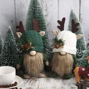 Christmas Gnome Plush Decorations Standing Reindeer Gnome Table Decor Knitted Hat with Pine Nut Decoration Deer Horn Handmade Swedish Tomte Scandinavian Elf Doll Ornaments (2PCS)
