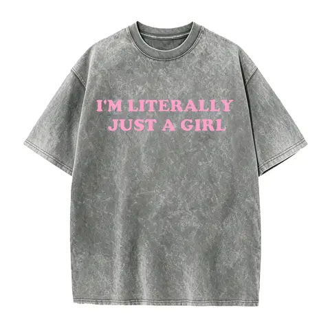 I’M LITERALLY JUST A GIRL Plus Size Women's T-Shirt - Stylish Black Tee with Eye-Catching Pink Text, Perfect for Casual Outings, Everyday Wear, and Gift-Giving