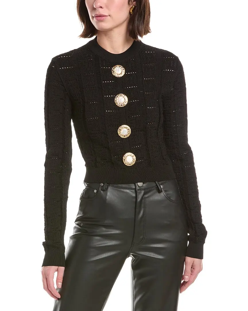 Balmain Monogram Mesh Knit Cropped Pullover