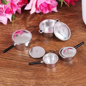 4pcs/set 1:12 Mini Metal Pot Set Dollhouse Kitchen Furniture