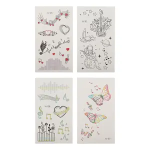 VOCOSTE Luminous Musical Note Pattern Fake Tattoos Fluorescent Blue 4 Pcs