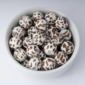 Brown Cow Silicone Beads Printed Round Silicone Beads Brown Cow Silicone Beads Printed Round Silicone Beads
