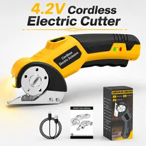 4.2V Cordless Electric Scissors Rechargeable Rotary Cutter, Portable Electric Cutting Tool for Cardboard, Fabric, Leather, Carpet and Plastic Sheet
