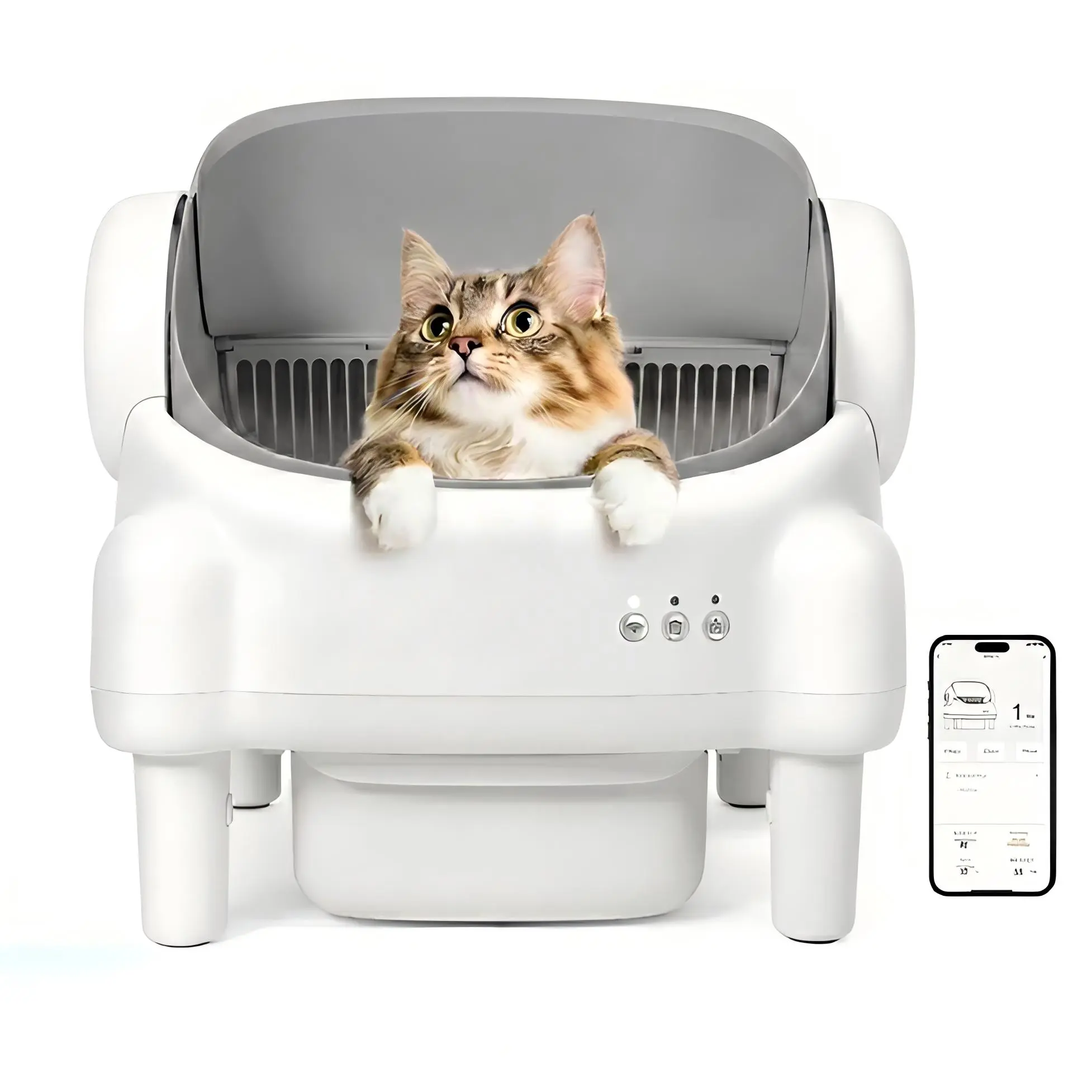TAYACICY Self Cleaning Litter Box,Open Top Automatic Litter Box with App Control for Multiple Cats, Safety Sensors Protection, Odor Control Includes 2 roll Liners,Large Waste Bin, Cream White(Only supports 2.4G Wifi)#SummerVibes#petlovers