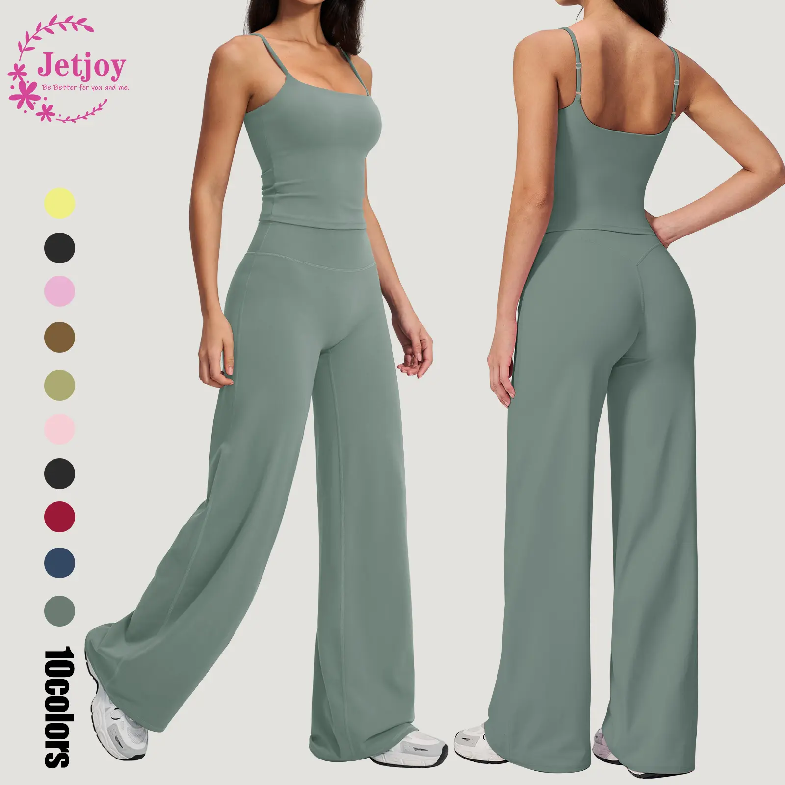 Jetjoy Casual Sets for Women 2 Piece  Spaghetti Strap Tank Top +30.5'' Inseam Straight Leg Yoga Pants Women High Waist Stretch Casual Casual Sweatpants Women Wide Leg Pants 30.5''