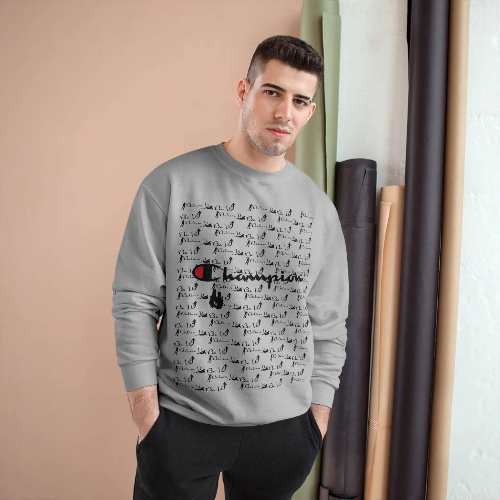Champion "Be It. Believe It" Sweatshirt. Champion Sweater. Pullover. Sweater. Designer Clothing. Outerwear. Fall Apparel. Winter Apparel.