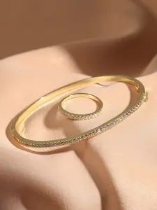 Women's Rhinestone Ring Bracelet Set, Elegant Synthetic Zircon Design, Daily Wear Jewelry, Perfect for Dates, All Seasons, Matching Jewelry Set