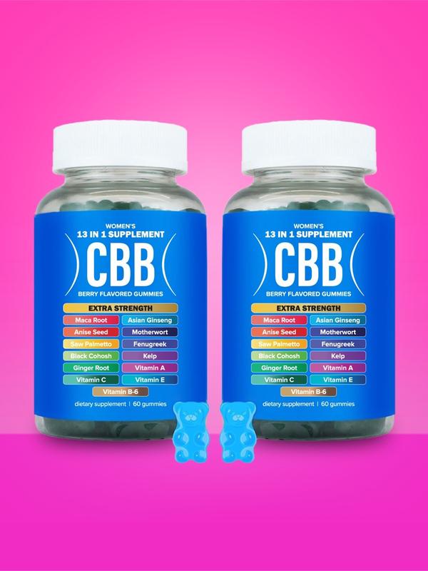 CBB Women's Support Supplement Double Pack - 120 Berry Flavored Gummies with Essential Vitamins & Herbal Extracts - Vegan Gluten Free - 2 Months Supply