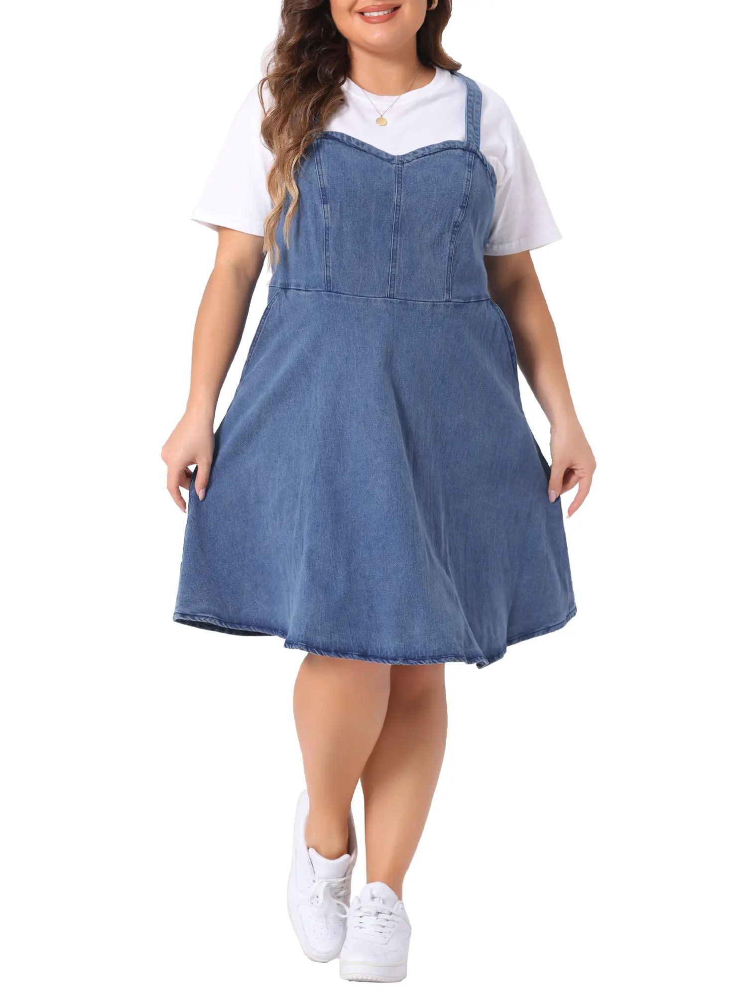 Agnes Orinda Plus Size Denim Overall Dress Women's Adjustable Strap Summer  A-Line Jean Dresses with Pockets - TikTok Shop