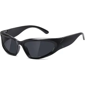 Y2K Wrap Around Sunglasses for Women Men Sliver Oval Fashion Trendy Sport Shades UV400 Eyeglasses