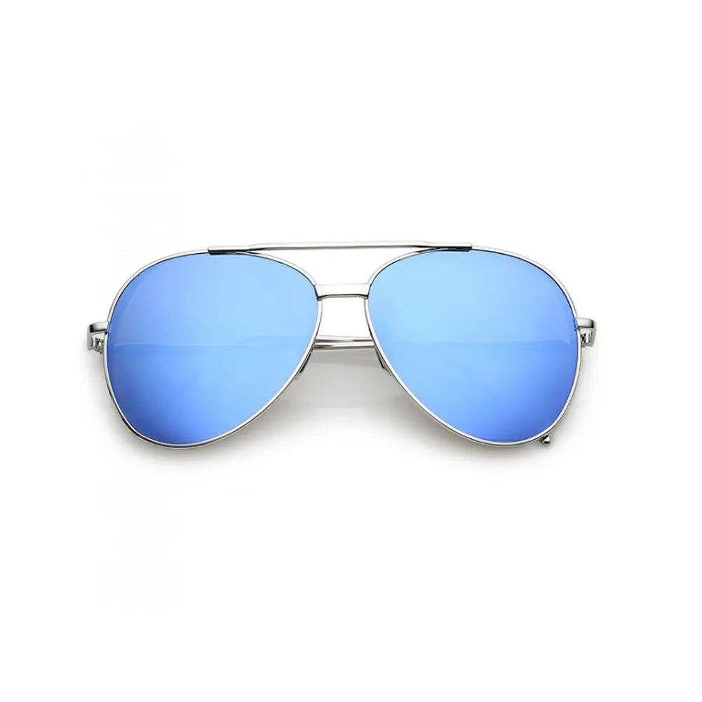 Women's Imported Classic Aviator Sunglasses - Silver Frame, Mirrored Blue Flat Lenses, Elegant Fashion Eyewear for Casual Wear, Running Errands