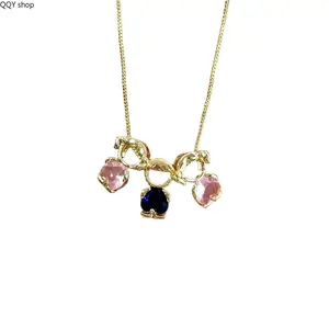 18K Gold Plated Mom Kids Birthstone Detachable Necklace, Sweet Family Matching Pendant Necklace, Elegant Love Symbol Fashion Jewelry, Dainty Layable Neck Accessories Ideal for Mother Daughter Daily Wear, Mother's Day Gift & Warm Family Present