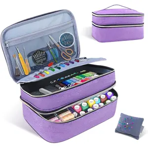 Sewing Organizer Bag - 11.5"x8"x6" Double-Layer Sewing Box with Storage for , Thread, Pins, , Clips (Purple)