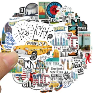 New York Themed Sticker, 50pcs/set Waterproof Self Adhesive Decor Paper, Decor Sticker for Gift Greeting Card Water Bottle Laptop Phone, Cases Cellphone