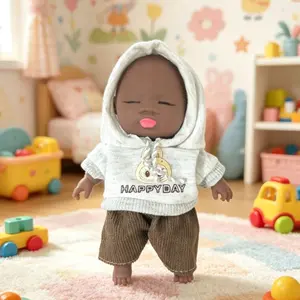 Cute Black‑Skin Sleepy Baby Doll, Kawaii Mini Collectible Figure funny
